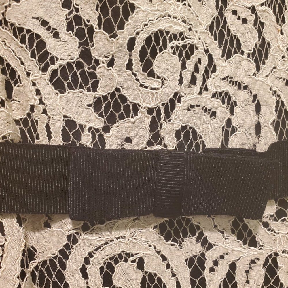 Elegant Tadashi Shoji Formal Illusion Lace Two-Tone Cream Black Gown W/ … - Picture 3 of 13